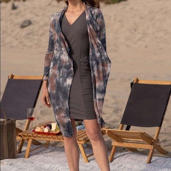 XCVI Cotton Stretch Gray Vneck Women’s Dress - Picture 2 of 7